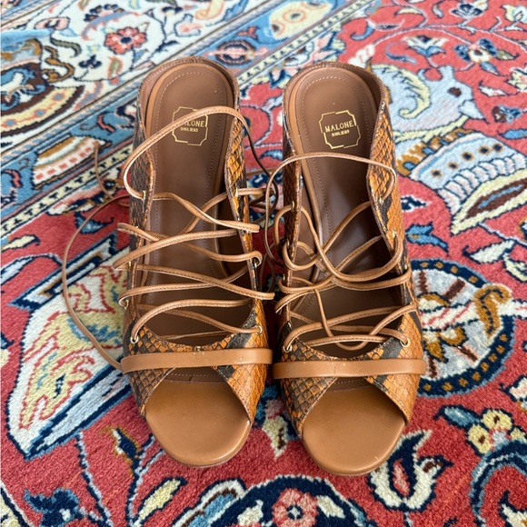 Malone Souliers Tan and Brown Strappy Heels - Picture 1 of 10